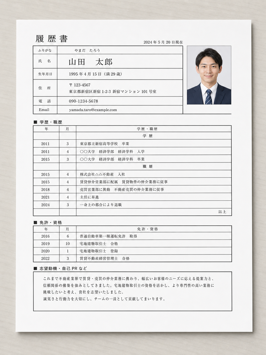 写真付き履歴書の完成イメージ