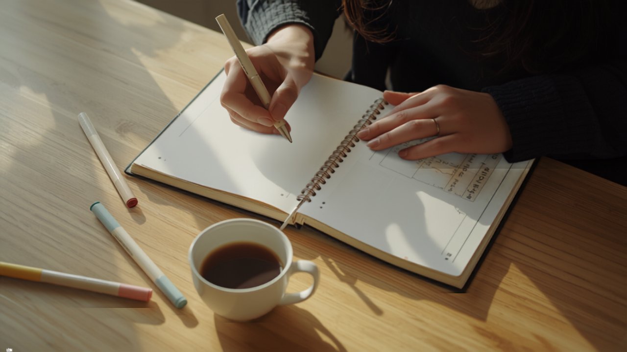 ノートに書き込みながら資格の勉強をする手元