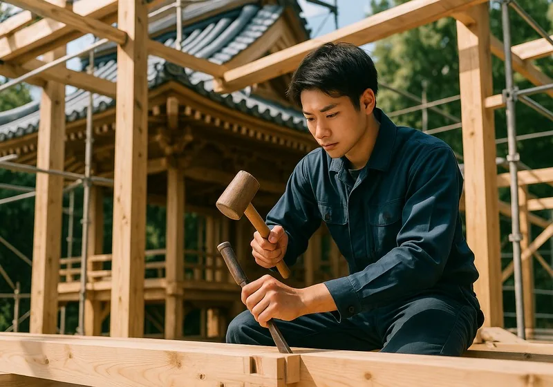 住宅工地上的日本傳統木工