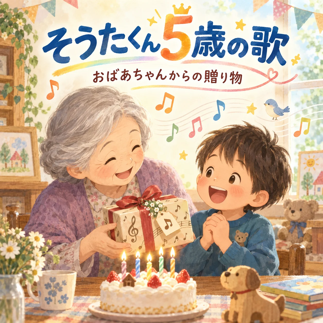 『そうたくん5歳の歌』のジャケット。おばあちゃんから5歳のそうたくんへの歌の贈り物