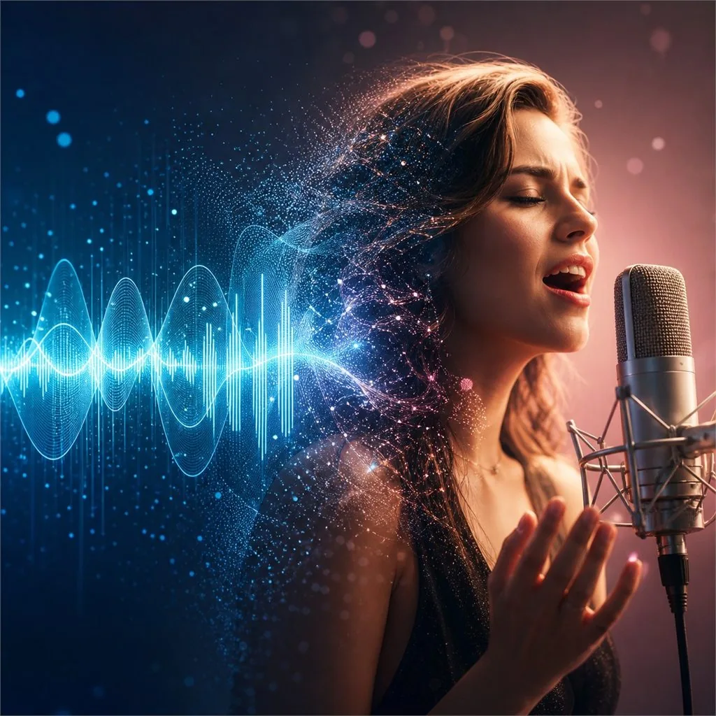 AIの音の波形が人の歌声へ変わっていくイメージ