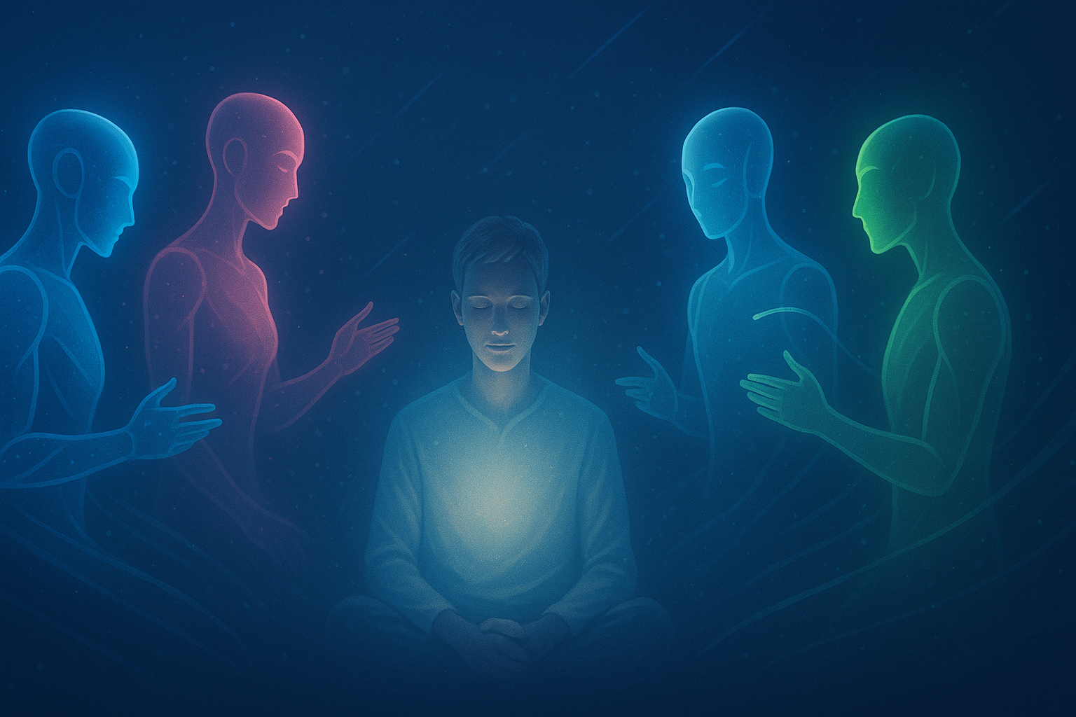 5人のAIが議論し中央に求職者がいるイメージ