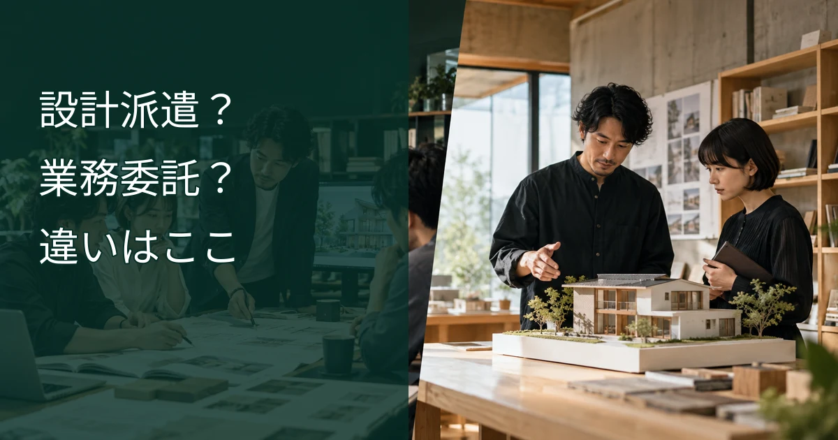 設計チームに加わる派遣設計者と成果物を納品する設計事務所のイメージ比較